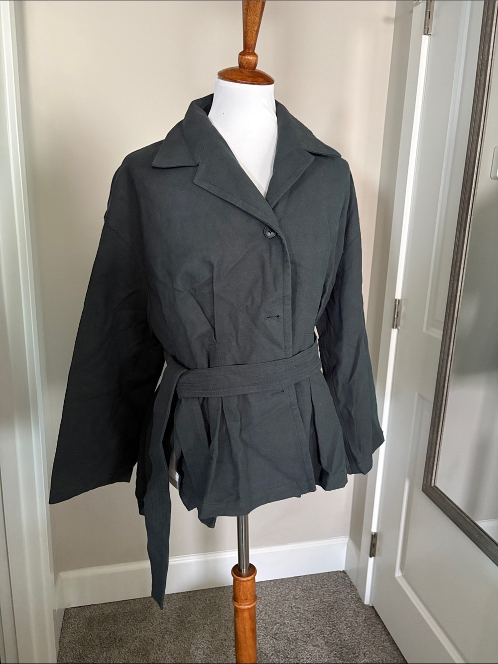 Womens Belted Gray Jacket - Classic Collared Coat
